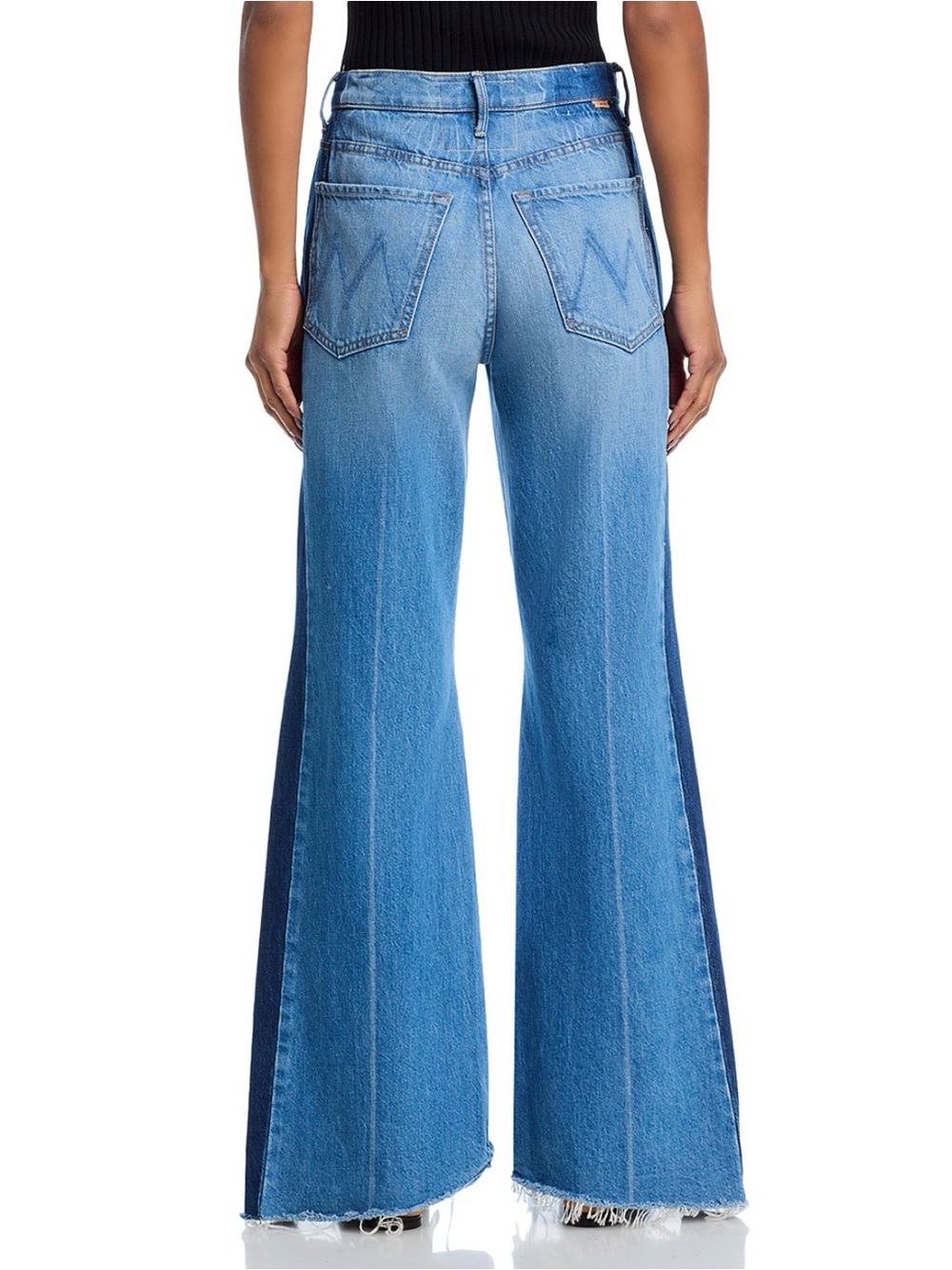 MOTHER the Tuxedo sidestepper sneak fray high rise wide leg jeans double stacked - Picture 5 of 9